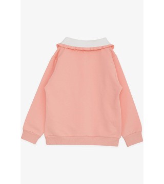 Kız Çocuk Sweatshirt Tavşan Nakışlı Düğmeli Somon (2-6 Yaş)