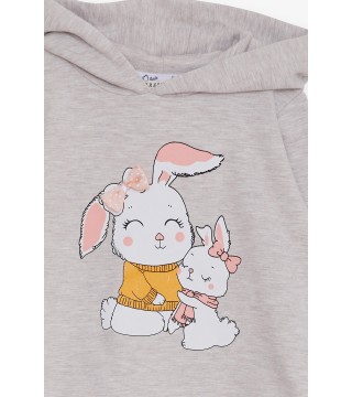 Kız Çocuk Sweatshirt Tavşancık Baskılı Bej Melanj (1.5-5 Yaş)