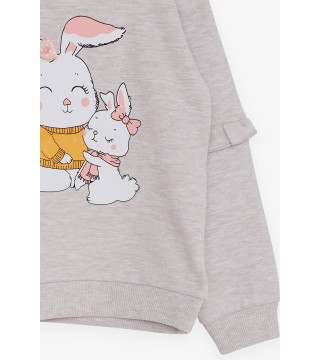 Kız Çocuk Sweatshirt Tavşancık Baskılı Bej Melanj (1.5-5 Yaş)