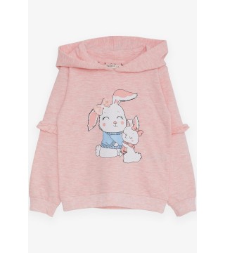 Kız Çocuk Sweatshirt Tavşancık Baskılı Somon Melanj (1.5-5 Yaş)
