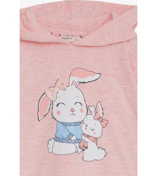 Kız Çocuk Sweatshirt Tavşancık Baskılı Somon Melanj (1.5-5 Yaş)