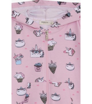 Kız Bebek Hırka Unicorn Baskılı Pembe (9 Ay-3 Yaş)