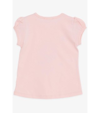 Kız Çocuk Tişört Bahçe Temalı Simli Kız Baskılı Pembe (1.5-5 Yaş)