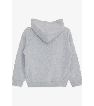 Kız Çocuk Sweatshirt Kanguru Cepli Yazı Baskılı Güpürlü Gri Melanj (3-8 Yaş)