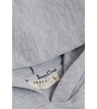 Kız Çocuk Sweatshirt Kanguru Cepli Yazı Baskılı Güpürlü Gri Melanj (3-8 Yaş)