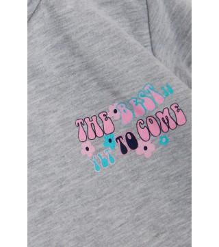 Kız Çocuk Sweatshirt Kanguru Cepli Yazı Baskılı Güpürlü Gri Melanj (3-8 Yaş)