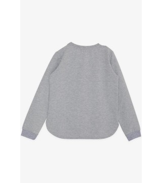 Kız Çocuk Sweatshirt Harika Kız Yazı Baskılı Çiçekli Gri Melanj (9-14 Yaş)