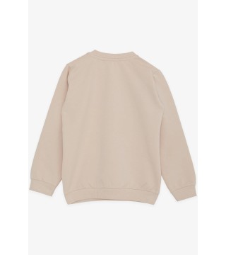 Kız Çocuk Sweatshirt Unicorn Nakış Baskılı Bej (1.5-5 Yaş)