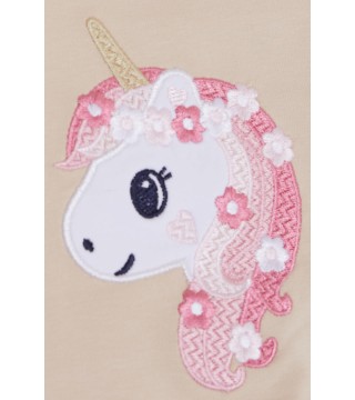 Kız Çocuk Sweatshirt Unicorn Nakış Baskılı Bej (1.5-5 Yaş)
