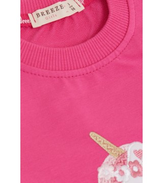 Kız Çocuk Sweatshirt Unicorn Nakış Baskılı Fuşya (1.5-5 Yaş)