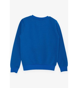 Erkek Çocuk Sweatshirt Yazı Baskılı Saks Mavisi (8-14 Yaş)