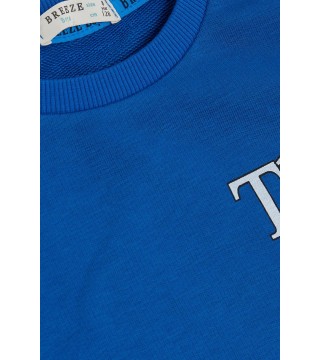 Erkek Çocuk Sweatshirt Yazı Baskılı Saks Mavisi (8-14 Yaş)