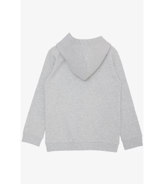 Kız Çocuk Sweatshirt Kapüşonlu Simli Yazı Baskılı Açık Gri Melanj (5-10 Yaş)