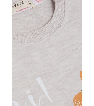 Kız Çocuk Sweatshirt Sevimli Ceylan Taçlı Ceylancık Baskılı Bej Melanj (1.5-5 Yaş)