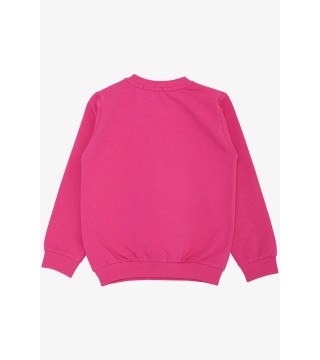 Kız Çocuk Sweatshirt Sevimli Ceylan Taçlı Ceylancık Baskılı Fuşya (1.5-5 Yaş)