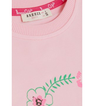 Kız Çocuk Sweatshirt Nazik & Mutlu Sevimli Ayıcık Baskılı Pembe (2-6 Yaş)