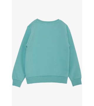 Erkek Çocuk Sweatshirt Kabartmalı Yazı Nakış Baskılı Su Yeşili (4-9 Yaş)