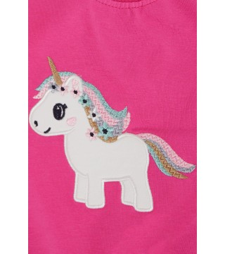 Kız Çocuk Sweatshirt Sevimli Unicorn Nakışlı Yıldızlı Fuşya (1.5-5 Yaş)