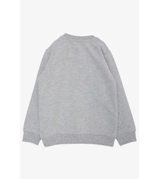 Kız Çocuk Sweatshirt Sevimli Unicorn Nakışlı Yıldızlı Açık Gri Melanj (1.5-5 Yaş)