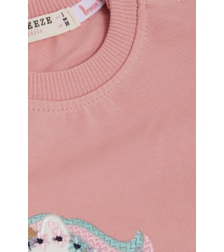Kız Çocuk Sweatshirt Sevimli Unicorn Nakışlı Yıldızlı Gülkurusu (1.5-5 Yaş)