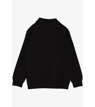 Kız Çocuk Sweatshirt Magıc Yazı Baskılı Yarım Fermuarlı Polo Yaka Siyah (8-14 Yaş)