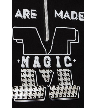 Kız Çocuk Sweatshirt Magıc Yazı Baskılı Yarım Fermuarlı Polo Yaka Siyah (8-14 Yaş)
