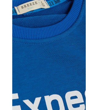 Erkek Çocuk Sweatshirt Yazı Baskılı Saks Mavisi (4-8 Yaş)