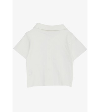 Kız Çocuk Tişört Crop Çıtçıtlı Fitilli Ekru (9-14 Yaş)