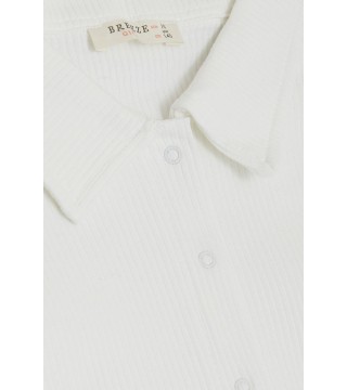 Kız Çocuk Tişört Crop Çıtçıtlı Fitilli Ekru (9-14 Yaş)