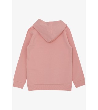 Kız Çocuk Sweatshirt Kapüşonlu Simli Yazı Baskılı Gülkurusu (5-10 Yaş)