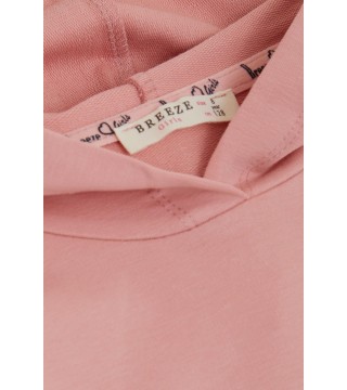 Kız Çocuk Sweatshirt Kapüşonlu Simli Yazı Baskılı Gülkurusu (5-10 Yaş)