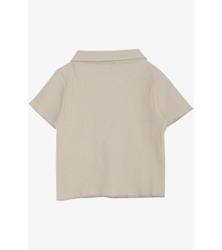Kız Çocuk Tişört Crop Çıtçıtlı Fitilli Bej (9-14 Yaş)