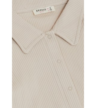 Kız Çocuk Tişört Crop Çıtçıtlı Fitilli Bej (9-14 Yaş)