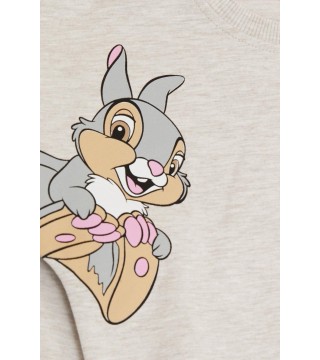 Kız Çocuk Eşofman Takım Tavşan Bambi Baskılı Bej Melanj (6-10 Yaş)