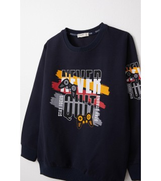Erkek Çocuk Sweatshirt Oyun Konsolu Baskılı Lacivert (6-12 Yaş)