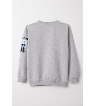 Erkek Çocuk Sweatshirt Oyun Konsolu Baskılı Açık Gri Melanj (6-12 Yaş)
