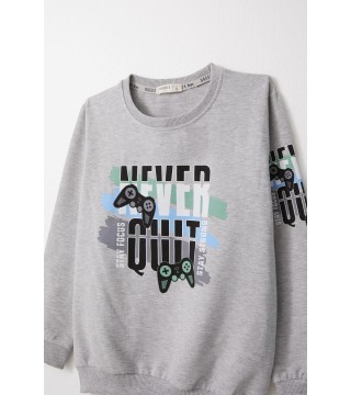Erkek Çocuk Sweatshirt Oyun Konsolu Baskılı Açık Gri Melanj (6-12 Yaş)