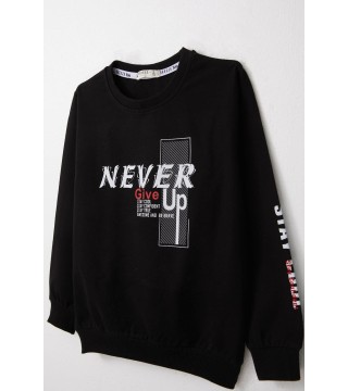 Erkek Çocuk Sweatshirt Motivasyon Temalı Siyah (8-12 Yaş)