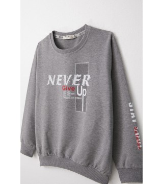 Erkek Çocuk Sweatshirt Motivasyon Temalı Koyu Gri Melanj (8-12 Yaş)