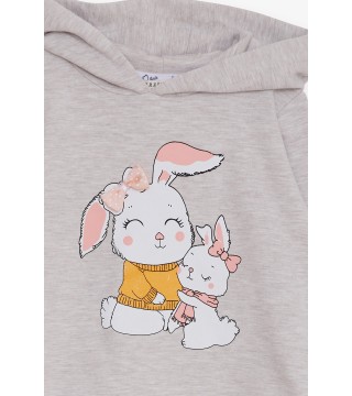 Kız Çocuk Sweatshirt Tavşancık Baskılı Bej Melanj (1.5-5 Yaş)