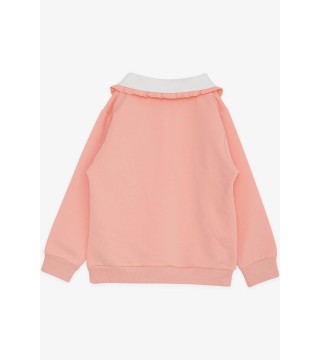 Kız Çocuk Sweatshirt Tavşan Nakışlı Düğmeli Somon (2-6 Yaş)
