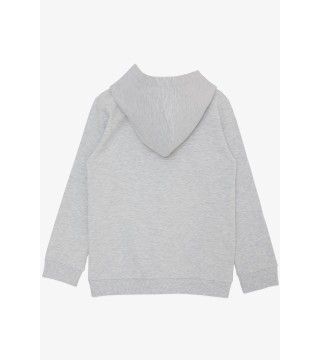 Kız Çocuk Sweatshirt Kapüşonlu Simli Yazı Baskılı Açık Gri Melanj (5-10 Yaş)