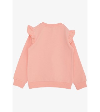 Kız Çocuk Sweatshirt Nazik & Mutlu Sevimli Ayıcık Baskılı Somon (2-6 Yaş)
