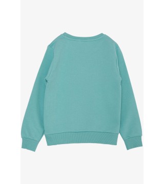 Erkek Çocuk Sweatshirt Kabartmalı Yazı Nakış Baskılı Su Yeşili (4-9 Yaş)