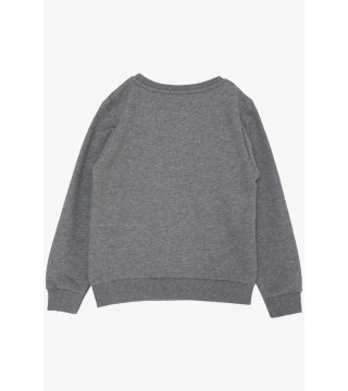 Erkek Çocuk Sweatshirt Kabartmalı Yazı Nakış Baskılı Koyu Gri Melanj (4-9 Yaş)