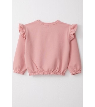 Kız Çocuk Sweatshirt Renkli Yazı Baskılı Beli Lastikli Gülkurusu (3-7 Yaş)