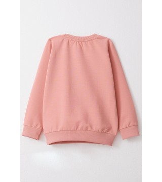 Kız Çocuk Sweatshirt Ayıcık & Yazı Baskılı Gülkurusu (1.5-5 Yaş)