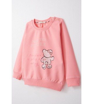 Kız Çocuk Sweatshirt Ayıcık & Yazı Baskılı Pembe (1.5-5 Yaş)