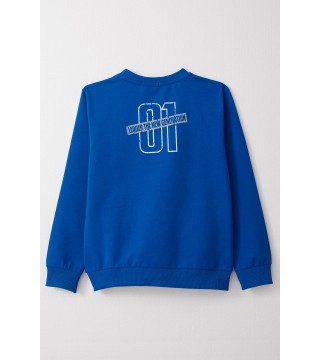 Erkek Çocuk Sweatshirt Yazı Baskılı Saks Mavisi (4-8 Yaş)