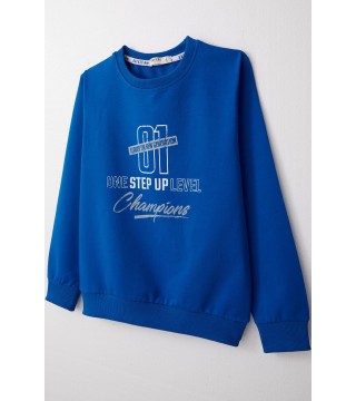 Erkek Çocuk Sweatshirt Yazı Baskılı Saks Mavisi (4-8 Yaş)